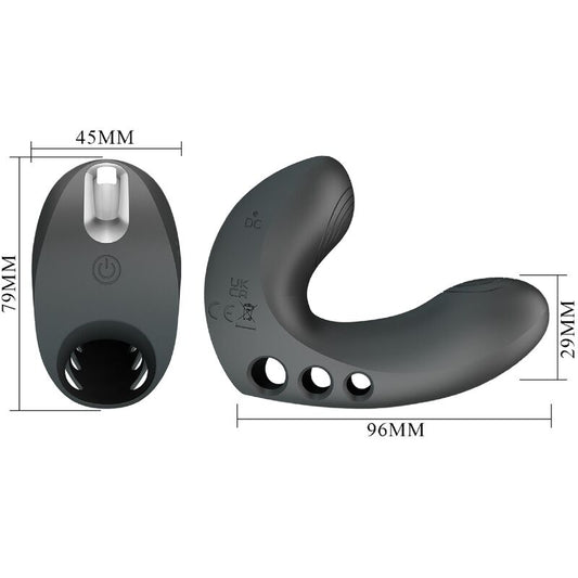 Vibratore da dita PRETTY LOVE Camelias nero con 7 modalità di vibrazione, piccolo e discreto, ideale per stimolazione precisa.