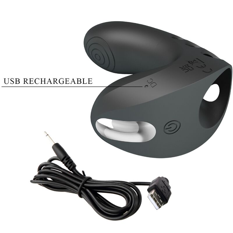 Vibratore da dita Pretty Love Camelia nero con 7 modalità di vibrazione, design compatto e ergonomico.
