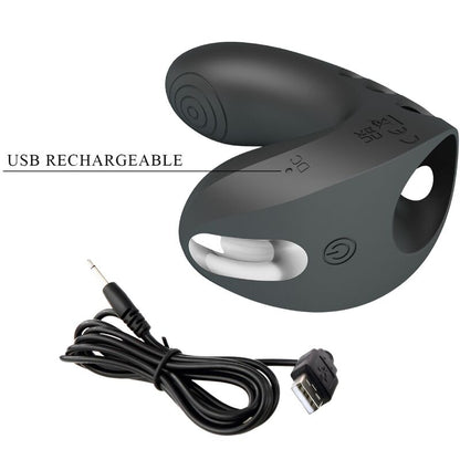 Vibratore da dita Pretty Love Camelia nero con 7 modalità di vibrazione, design compatto e ergonomico.