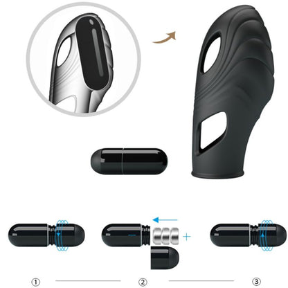 Vibratore da dita in silicone nero PRETTY LOVE, design compatto e ergonomico per stimolazione precisa e sicura.