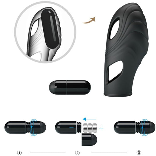 Vibratore da dita in silicone nero PRETTY LOVE, design compatto e ergonomico per stimolazione precisa e sicura.