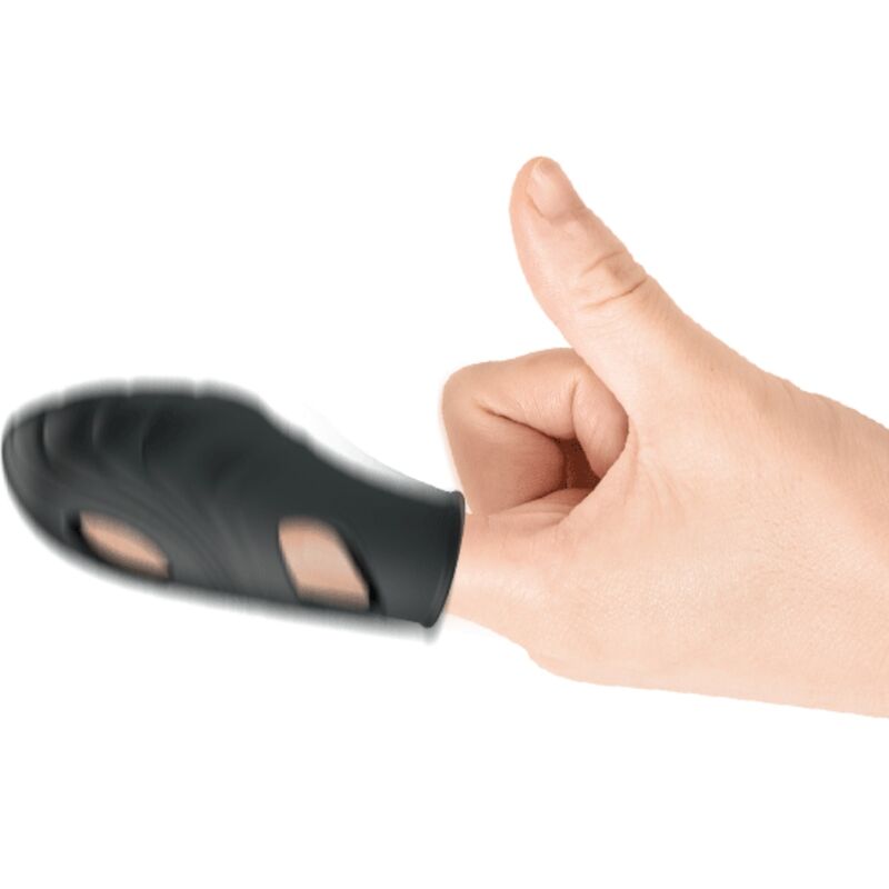 Vibratore da dita in silicone nero di Pretty Love, piccolo e flessibile, ideale per stimolazione precisa e confortevole.