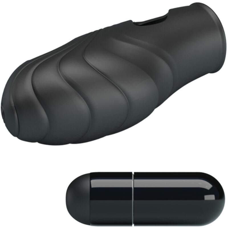 Vibratore da dita in silicone nero PRETTY LOVE, design compatto e morbido per stimolazione precisa e confortevole.