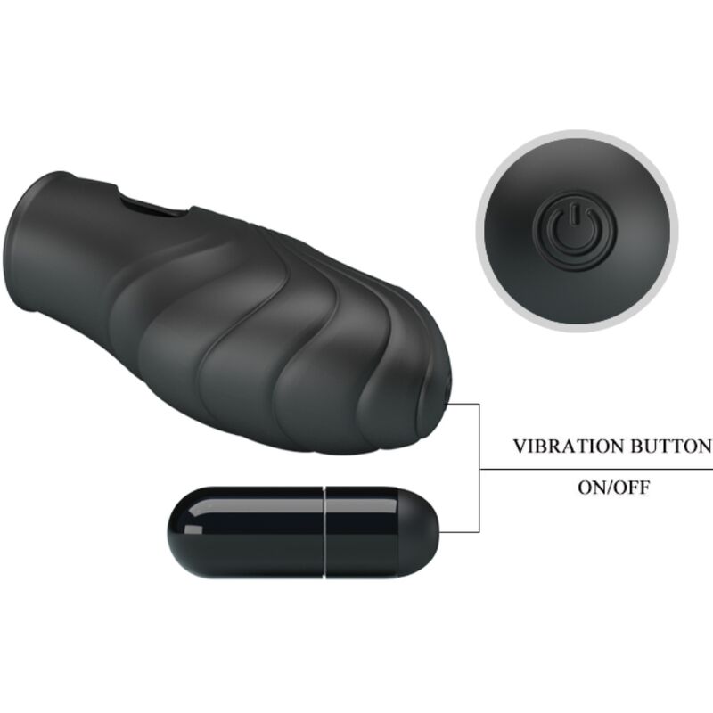 Vibratore da dita in silicone nero PRETTY LOVE, design compatto e ergonomico, ideale per stimolazione precisa e confortevole.