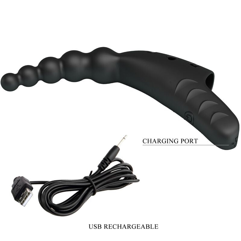 Vibratore da dita Pretty Love Jordin nero con 10 modalità di vibrazione, piccolo e compatto per stimolazione precisa