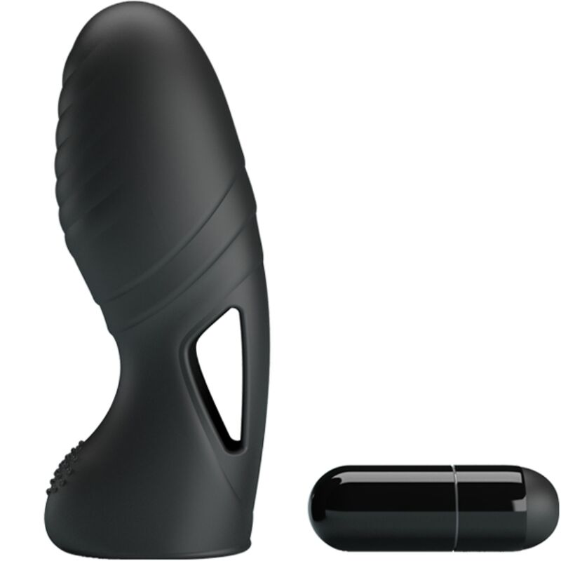 Vibratore da dito in silicone nero PRETTY LOVE ALAN, compatto e leggero, ideato per stimolazione precisa e confortevole.