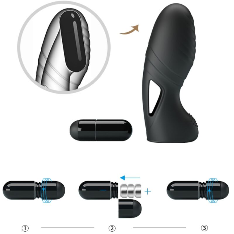 Vibratore da dito in silicone nero PRETTY LOVE ALAN, compatto e morbido, ideale per stimolazione delicata.