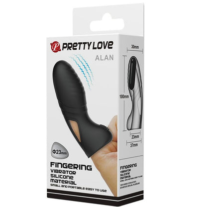 Vibratore da dito in silicone nero PRETTY LOVE ALAN, piccolo e avvolgente, ideale per stimolazione precisa e confortevole.