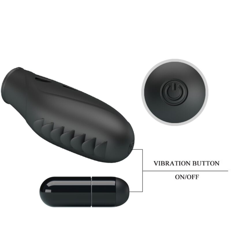 Vibratore da dito in silicone nero PRETTY LOVE, design compatto e liscio per stimolazione precisa e confortevole.