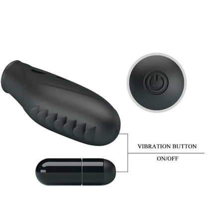 Vibratore da dito in silicone nero PRETTY LOVE, design compatto e liscio per stimolazione precisa e confortevole.