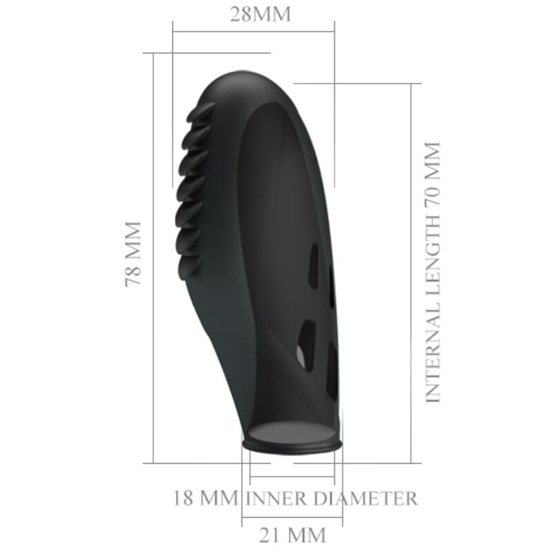 Vibratore da dito in silicone nero PRETTY LOVE, design compatto e morbido per stimolazione precisa e confortevole.