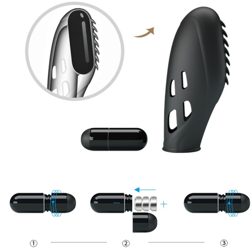 Vibratore da dito in silicone nero PRETTY LOVE Gilo, compatto e morbido, ideale per stimolazione precisa e confortevole.