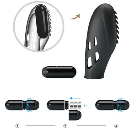 Vibratore da dito in silicone nero PRETTY LOVE Gilo, compatto e morbido, ideale per stimolazione precisa e confortevole.