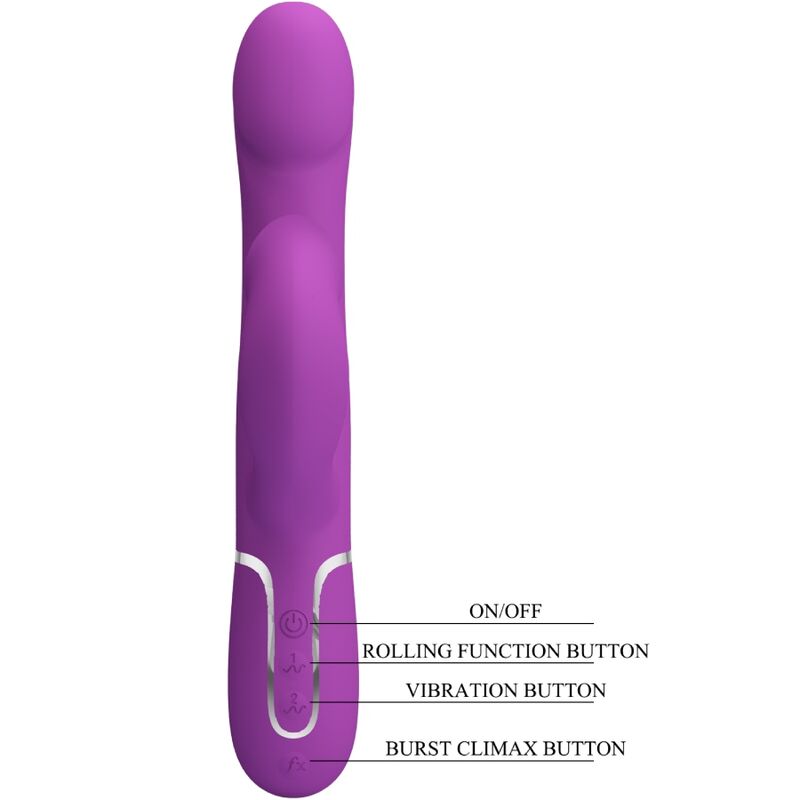 Vibratore e stimolatore multifunzione 4 in 1 Pretty Love di colore viola, con design ergonomico e dettagli eleganti.