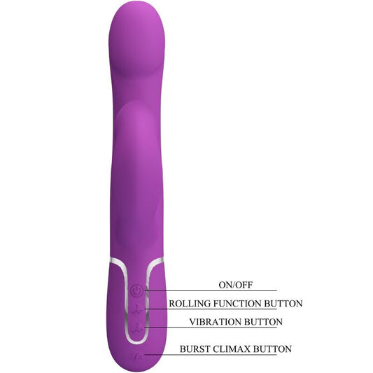 Vibratore e stimolatore multifunzione 4 in 1 Pretty Love di colore viola, con design ergonomico e dettagli eleganti.