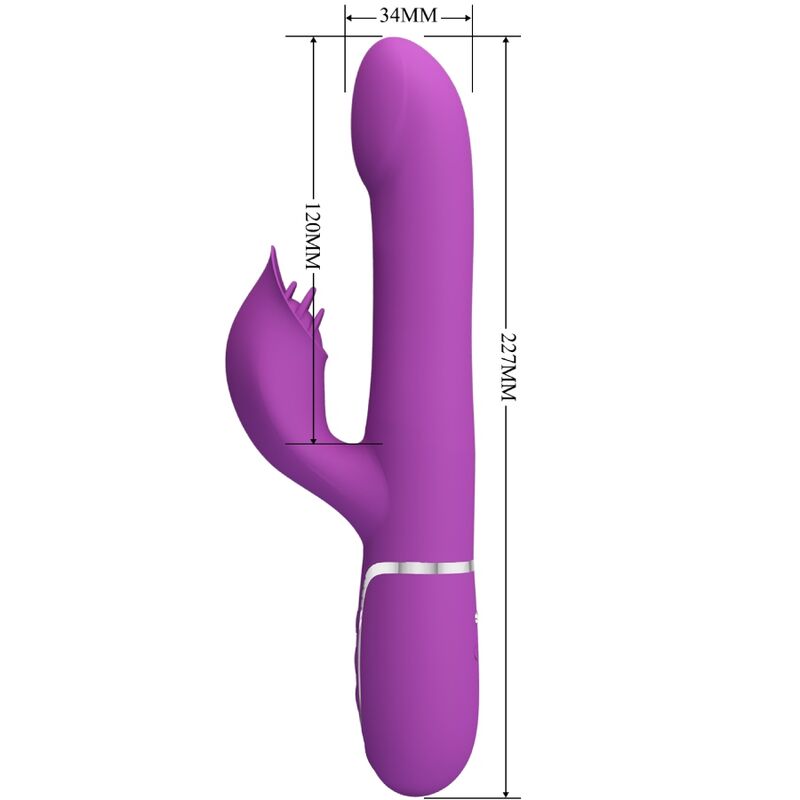 Vibratore e stimolatore multifunzione 4 in 1 PRETTY LOVE di colore viola, con design ergonomico e funzioni multiple.