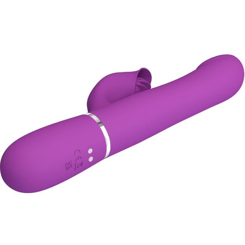 Vibratore e stimolatore multifunzione 4 in 1 Pretty Love di colore viola, design ergonomico e dettagli realistici.