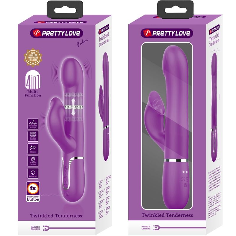 Vibratore e stimolatore multifunzione 4 in 1 Pretty Love di colore viola, con design ergonomico e diverse funzioni.