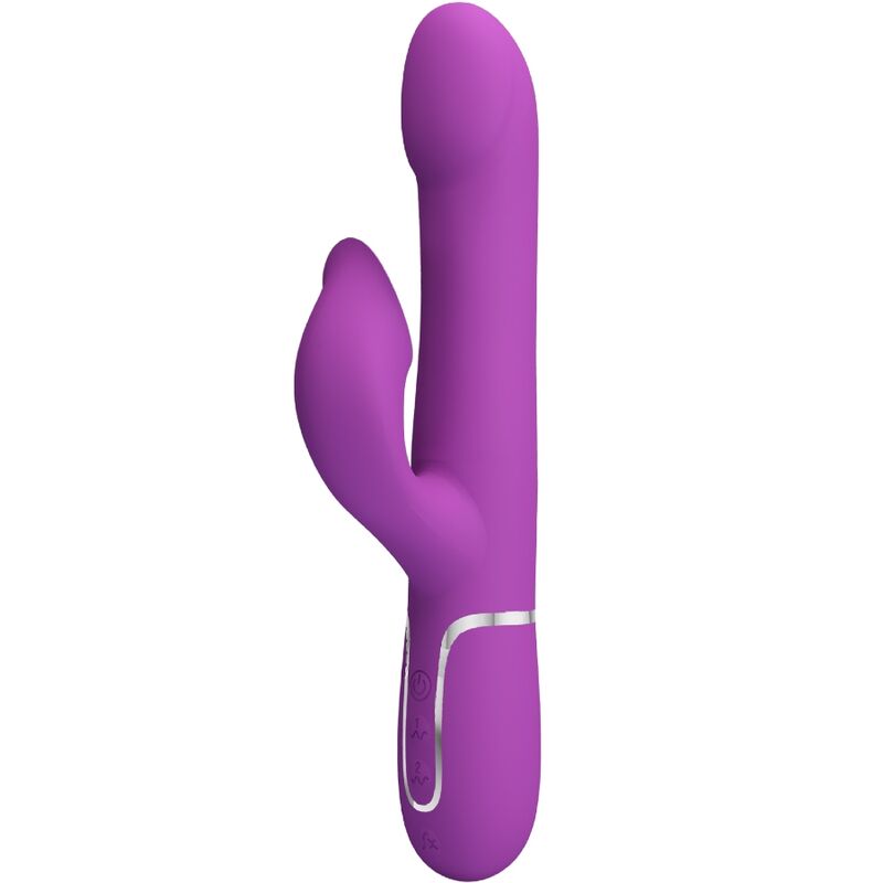 Vibratore e stimolatore multifunzione 4-in-1 Pretty Love di colore viola, con design ergonomico e dettagli realistici.