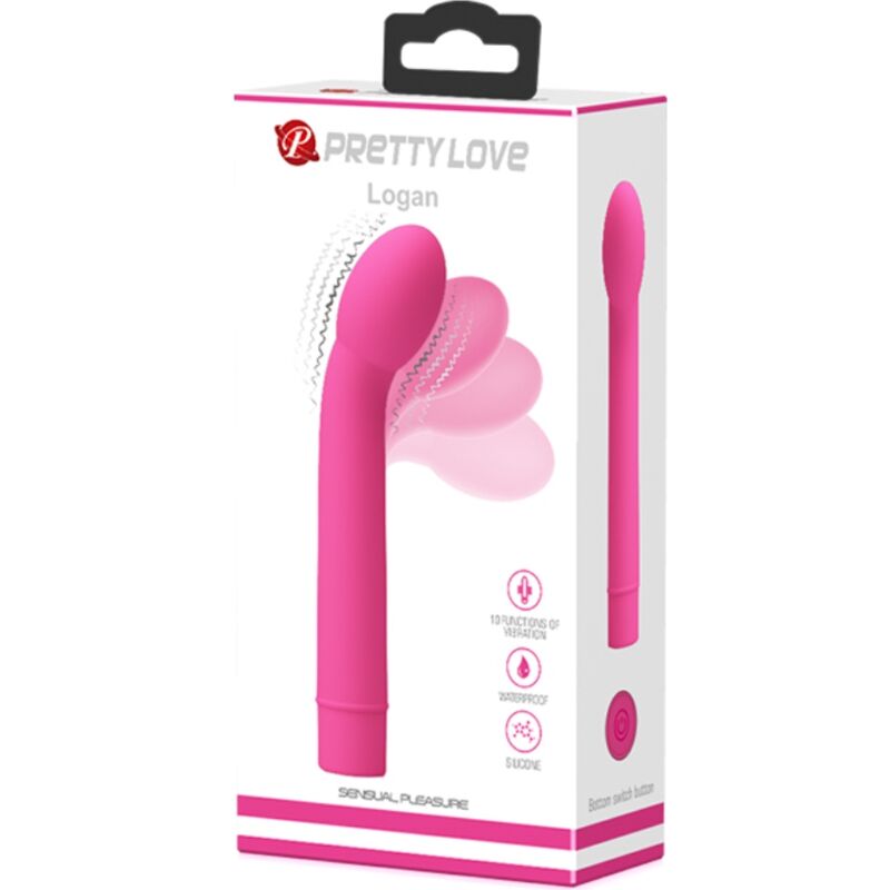 Vibratore G-Spot Pretty Love Logan rosa con 10 modalità di vibrazione, design ergonomico e dettagli eleganti.