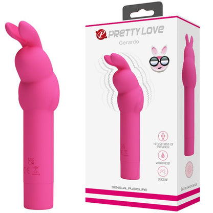 Vibratore in silicone rosa gerardo della linea PRETTY LOVE, design a forma di coniglio con dettagli realistici.