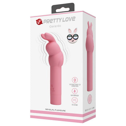 Vibratore in silicone rosa di Pretty Love a forma di coniglio, design ergonomico e dettagli realistici.