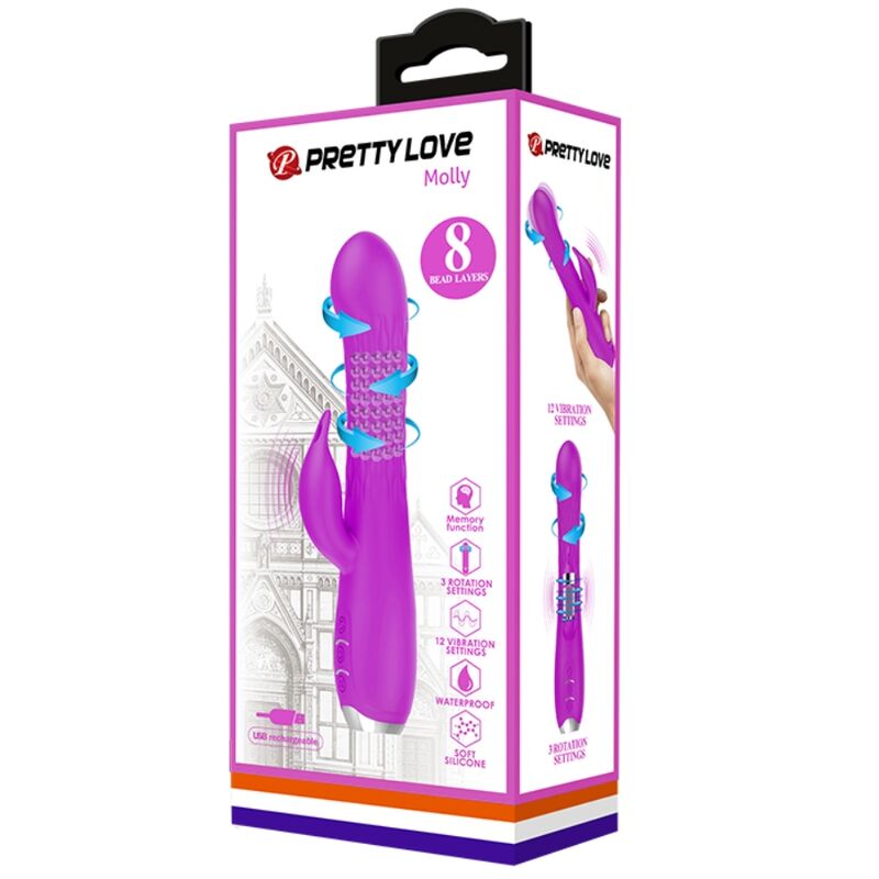 Vibratore Pretty Love Molly con rotazione, dispositivo ricaricabile, con design elegante e funzionalità avanzate per il piacere.