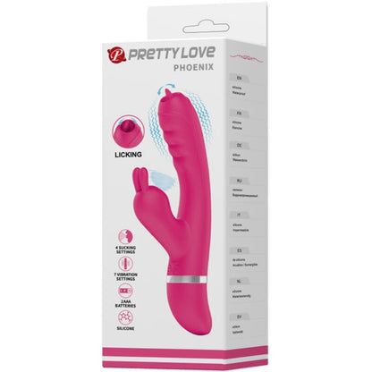 Vibratore multifunzione coniglio rosa PRETTY LOVE Phoenix, con design ergonomico e dettagli realistici.