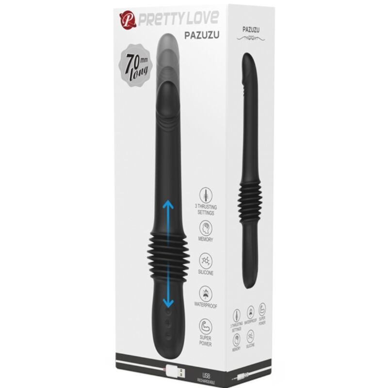 Vibratore PRETTY LOVE Pazuzu nero con 3 modalità di spinta, design elegante e funzionamento versatile.