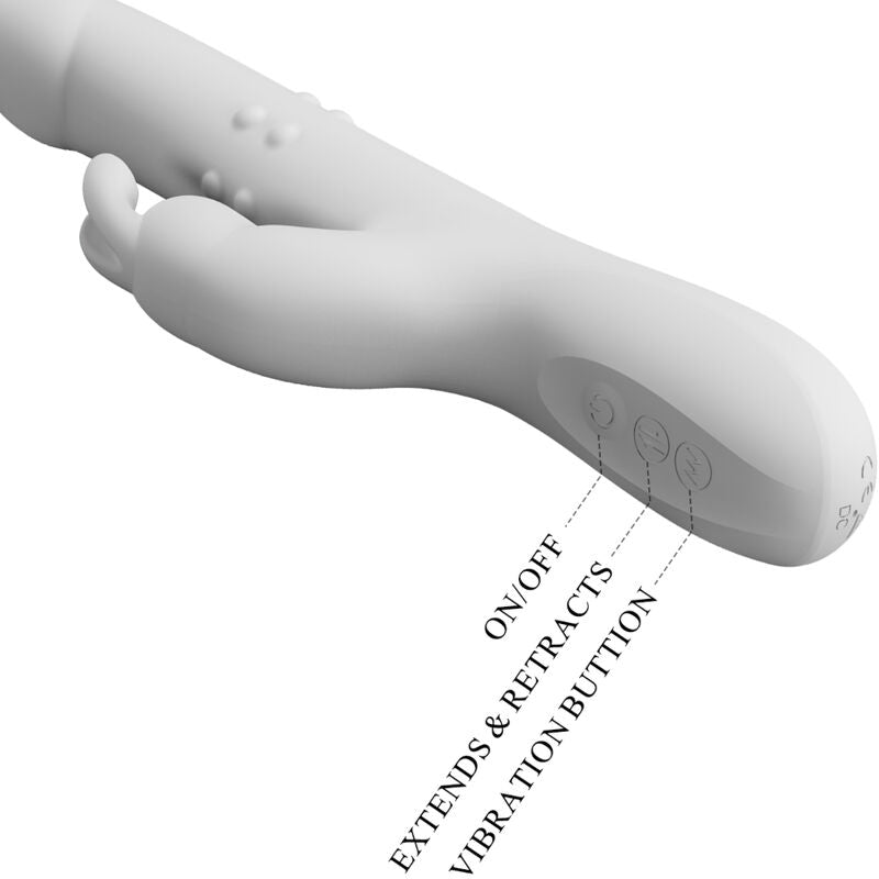 Vibratore Reese con rotazione di marca Pretty Love in argento, dettaglio del design elegante e funzionale.