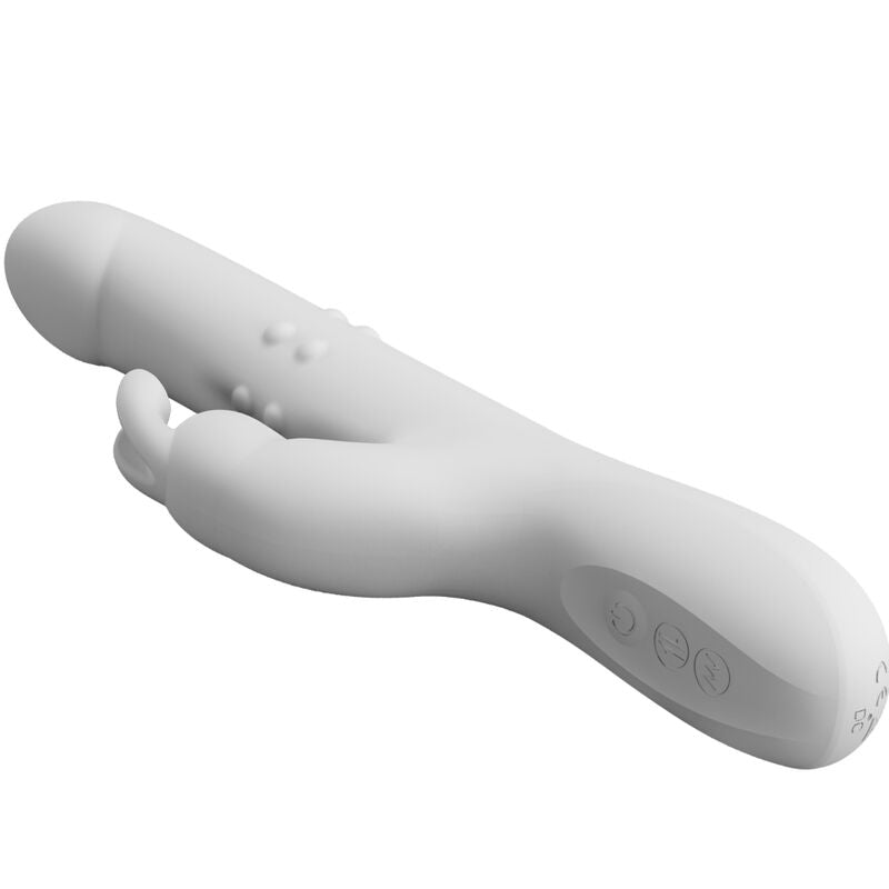 Vibratore Reese di Pretty Love in argento, con rotazione, design elegante e dettagli lucidi, visibile in primo piano.