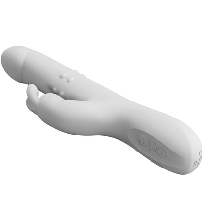 Vibratore Reese di Pretty Love in argento, con rotazione, design elegante e dettagli lucidi, visibile in primo piano.