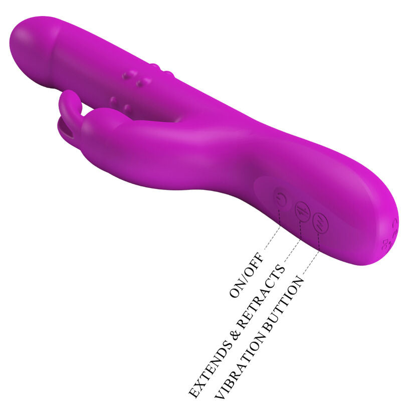 Vibratore Pretty Love Reese con rotazione, colore viola, design ergonomico e dettagli realistici, ideale per stimolazione e piacere.