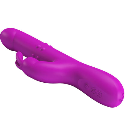 Vibratore Pretty Love Reese con rotazione, colore viola, mostrato con dettagli in silicone e design ergonomico.