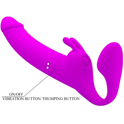 Dildo strapless viola PRETTY LOVE Zanini con 10 modalità di vibrazione, design senza cinturino e dettagli realistici.