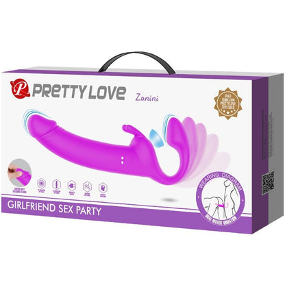 Fornisce un vibratore strapless viola PRETTY LOVE ZANINI con 10 modalità di vibrazione, design senza cinghie e dettagli visivi.