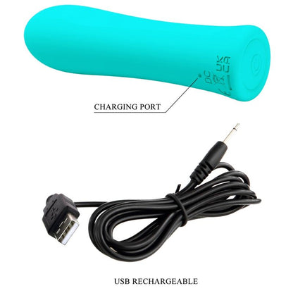 Vibratore Pretty Love Alfleda Super Power verde acqua, design ergonomico e dettagliato, prodotto per il piacere personale.