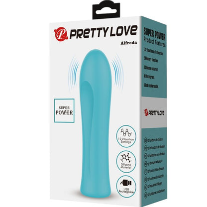 Vibratore Pretty Love Alfrea Super Power di colore verde acqua, design ergonomico e potente, marca Pretty Love Flirtation.