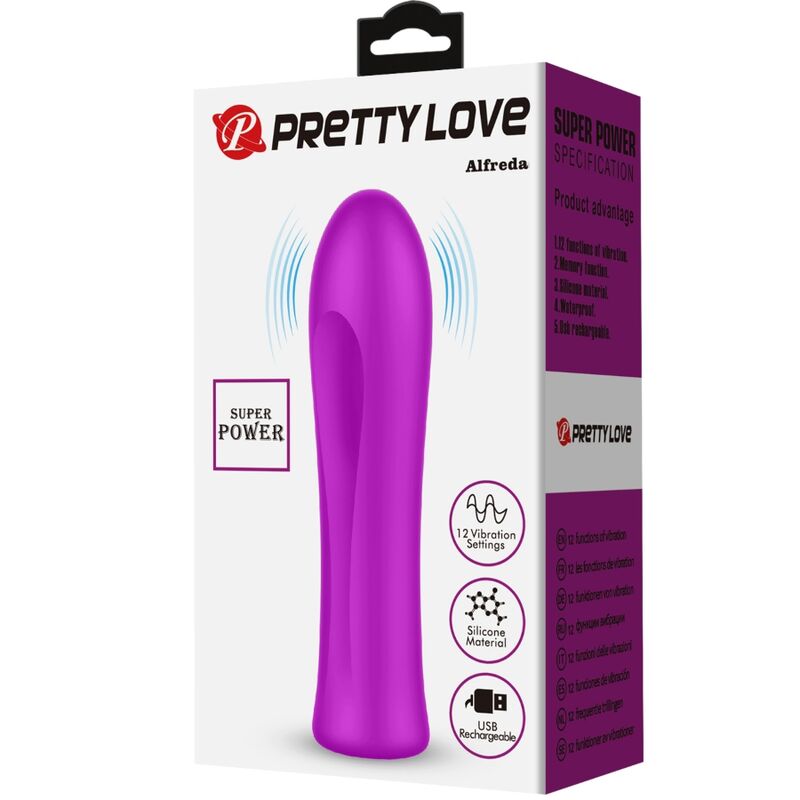 Vibratore viola Pretty Love Alfreda, design ergonomico e potente, ideale per stimolazione intensa, marca Pretty Love Flirtation.
