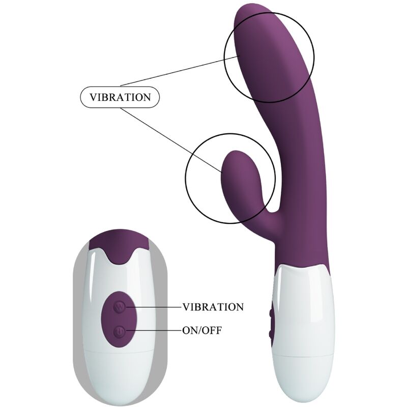 Vibratore rabbit e punto G viola PRETTY LOVE ALVIS, design ergonomico e morbido, con stimolazione duale e dettagli eleganti