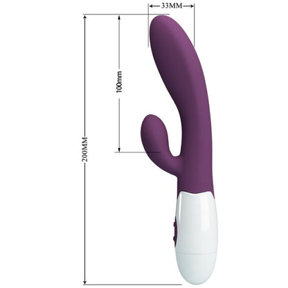 Vibratore rabbit e punto G Pretty Love Alvis viola, con design ergonomico e dettagli colorati, ideale per stimolazione doppia.