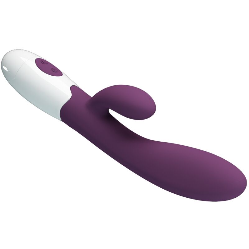 Vibratore rabbit e punto G viola PRETTY LOVE ALVIS, design ergonomico e dettagli colorati, adatto a stimolazione doppia.