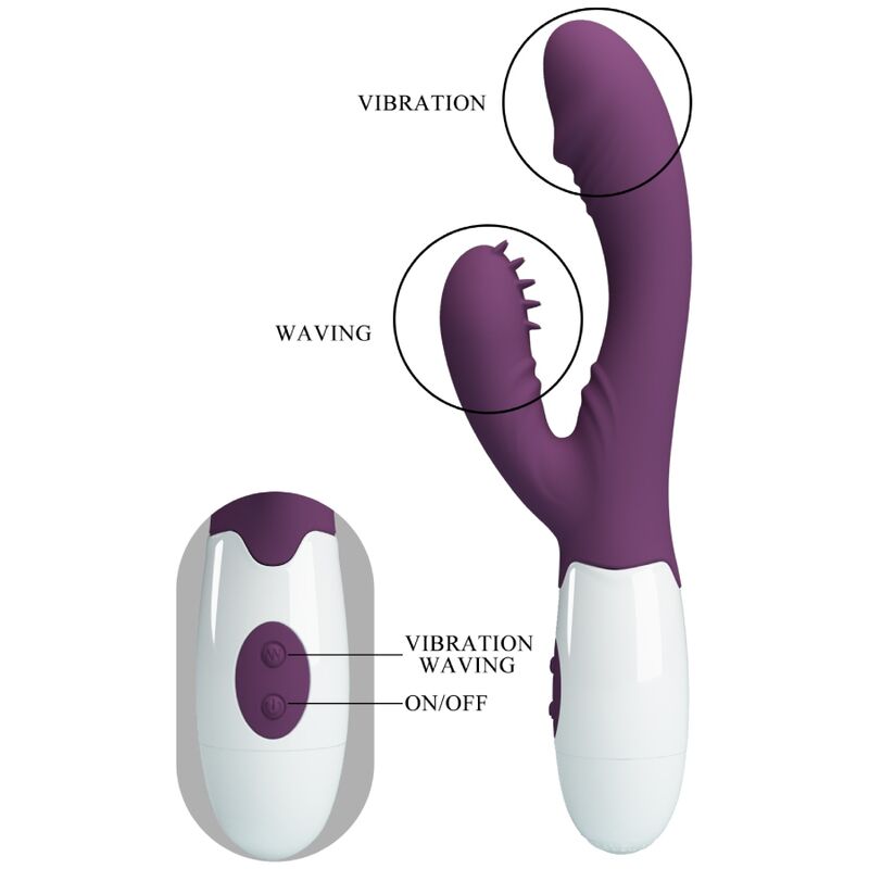 Vibratore rabbit viola PRETTY LOVE ANDRE e stimolatore punto G, design elegante e dettagli realistici, prodotto per il piacere.