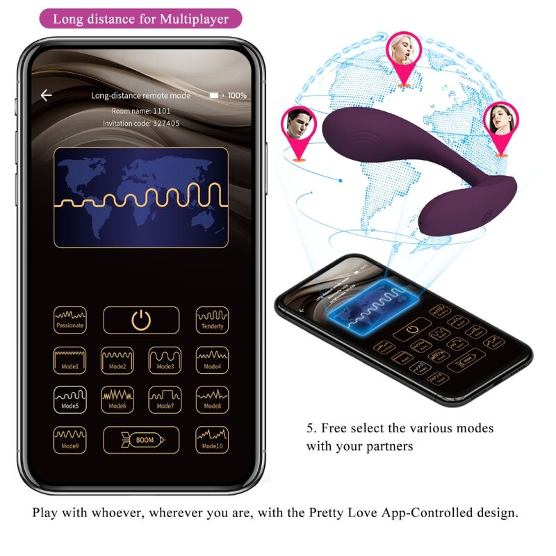 Vibratore G-spot ricaricabile PRETTY LOVE Baird con 12 vibrazioni, controllato tramite app, colore lilla, marca PRETTY LOVE FLIRTATION