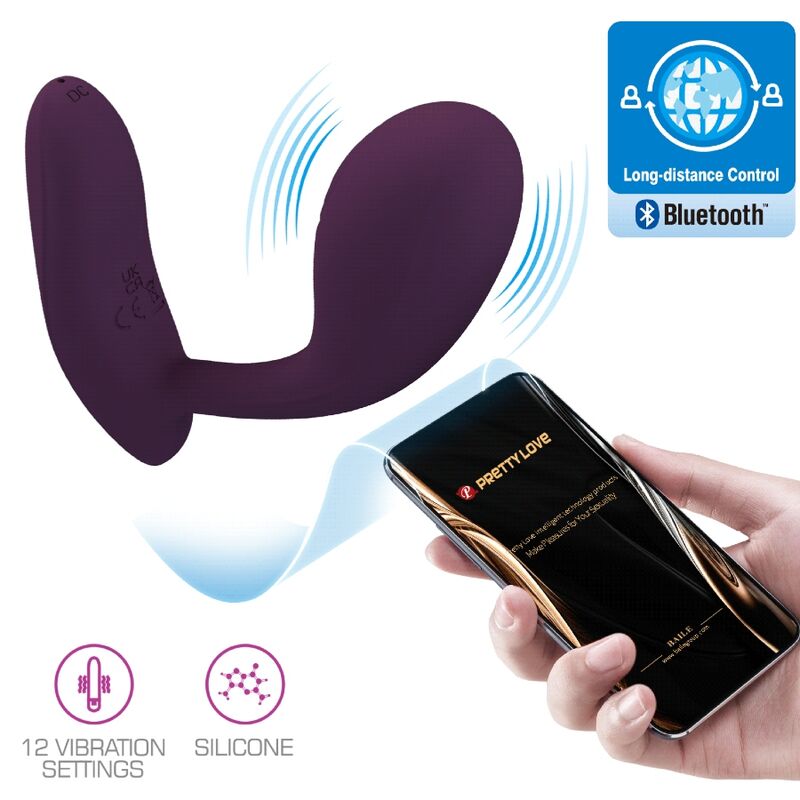 Vibratore G-spot ricaricabile PRETTY LOVE Baird con 12 vibrazioni, controllo tramite app, colore lilla.