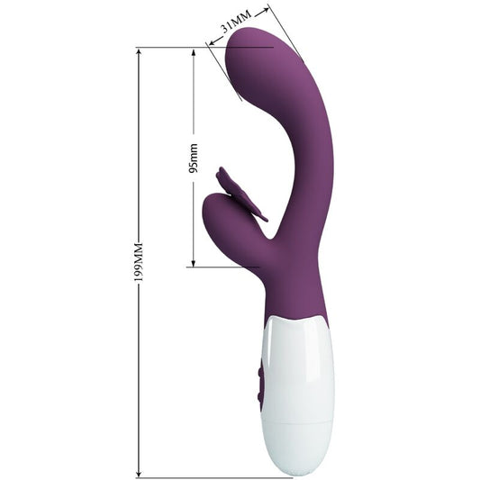 Vibratore rabbit e stimolatore punto G Pretty Love Butterfly Kiss, colore viola, design elegante e dettagli realistici
