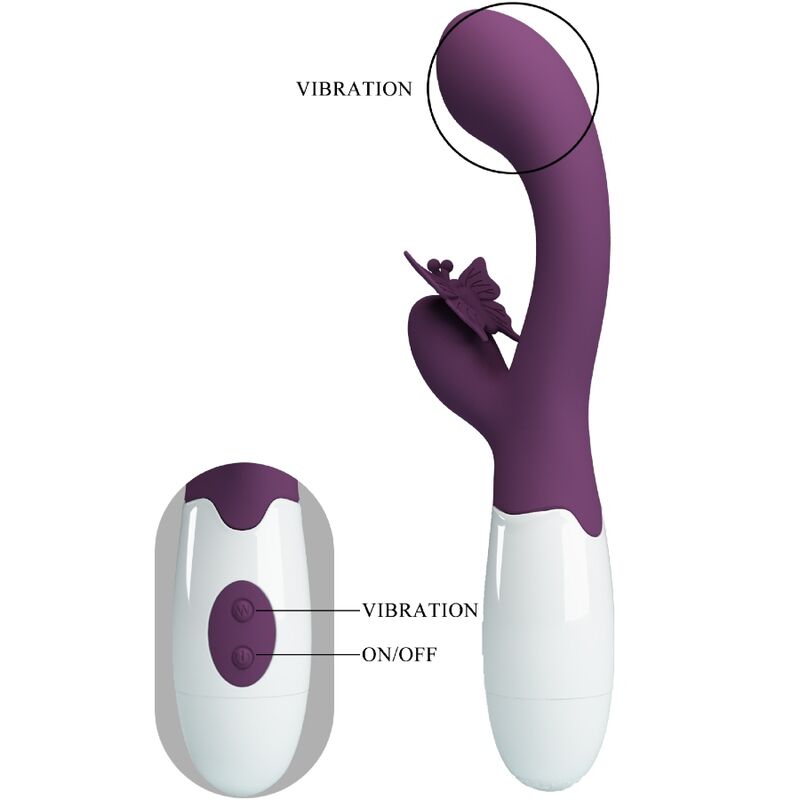 Vibratore rabbit rosa viola PRETTY LOVE Butterfly Kiss con stimolatore G-spot, design ergonomico e dettagli colorati.