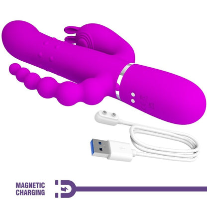 Vibratore triplo multifunzione PRETTY LOVE Cammy rosa, design ergonomico e dettagliato per stimolazione intensa.