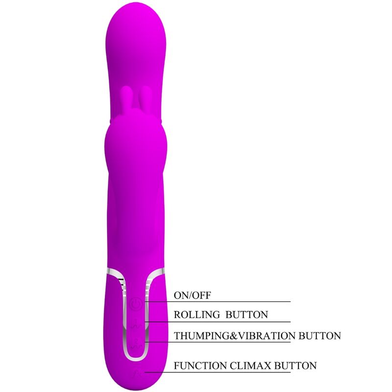 Vibratore femminile PRETTY LOVE Cammy 4-in-1 con design rosa, multifunzione e stimolazione tripla, marca PRETTY LOVE FLIRTATION