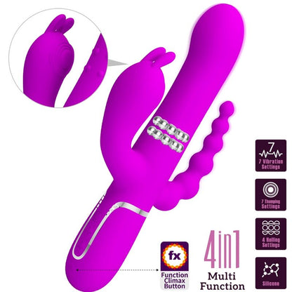 Vibratore triplo multifunzione rosa PRETTY LOVE CAMMY, prodotto di piacere femminile con design elegante e funzionalità multiple.
